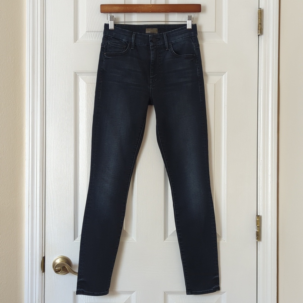 Mother High Waisted Looker When The Going Gets Tough Dark Wash Skinny Jeans 25